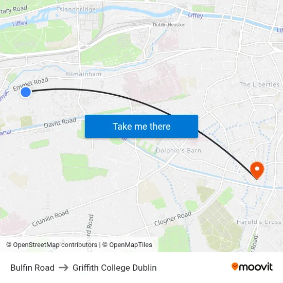 Bulfin Road to Griffith College Dublin map