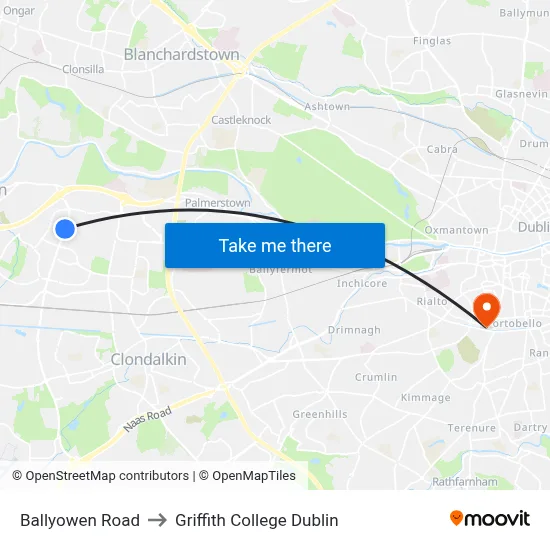 Ballyowen Road to Griffith College Dublin map
