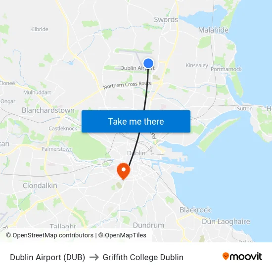 Dublin Airport (DUB) to Griffith College Dublin map