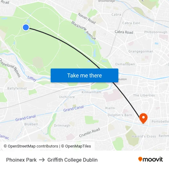 Phoinex Park to Griffith College Dublin map