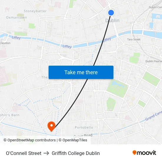 O'Connell Street to Griffith College Dublin map