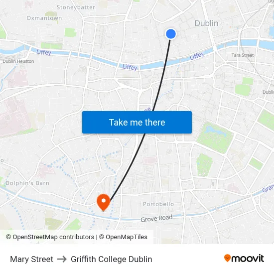 Mary Street to Griffith College Dublin map