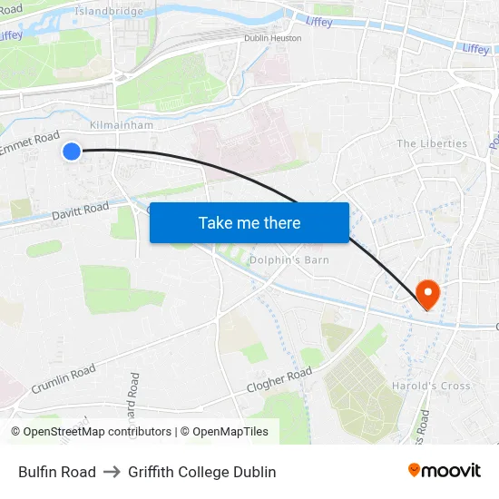 Bulfin Road to Griffith College Dublin map
