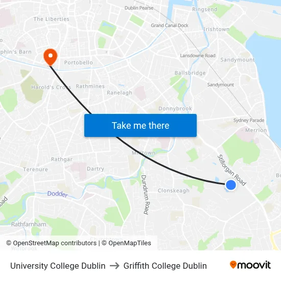 University College Dublin to Griffith College Dublin map
