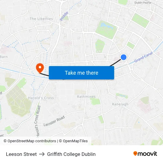 Leeson Street to Griffith College Dublin map