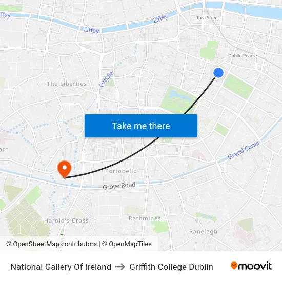 National Gallery Of Ireland to Griffith College Dublin map