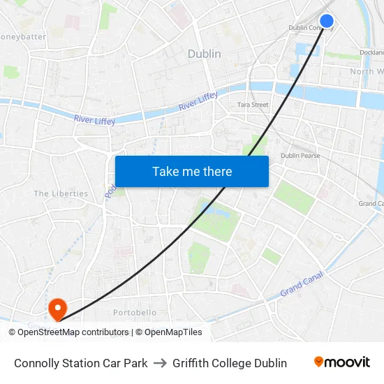 Connolly Station Car Park to Griffith College Dublin map