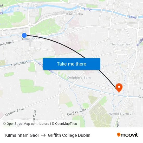 Kilmainham Gaol to Griffith College Dublin map