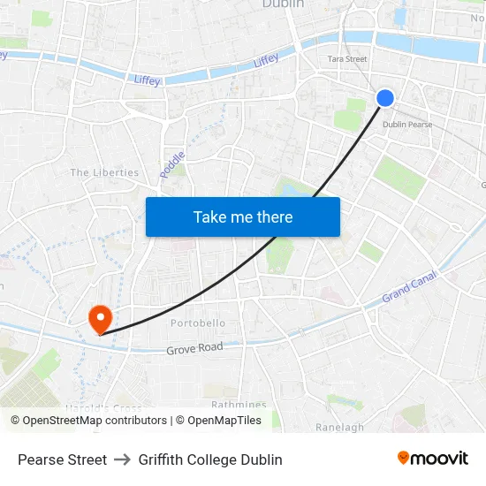 Pearse Street to Griffith College Dublin map