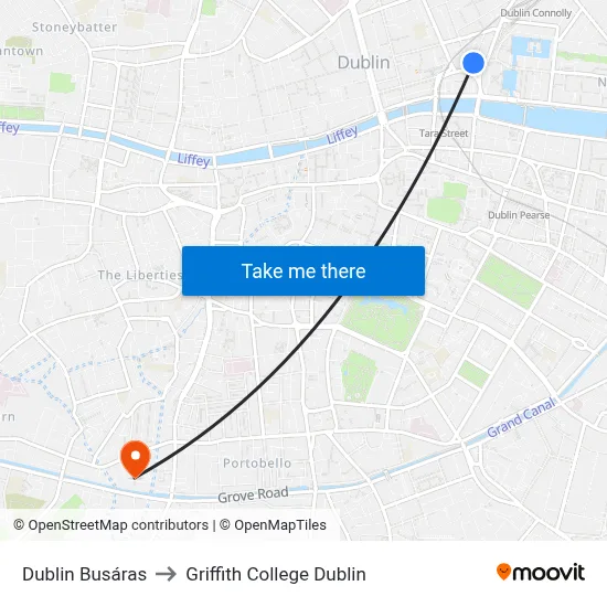 Dublin Busáras to Griffith College Dublin map