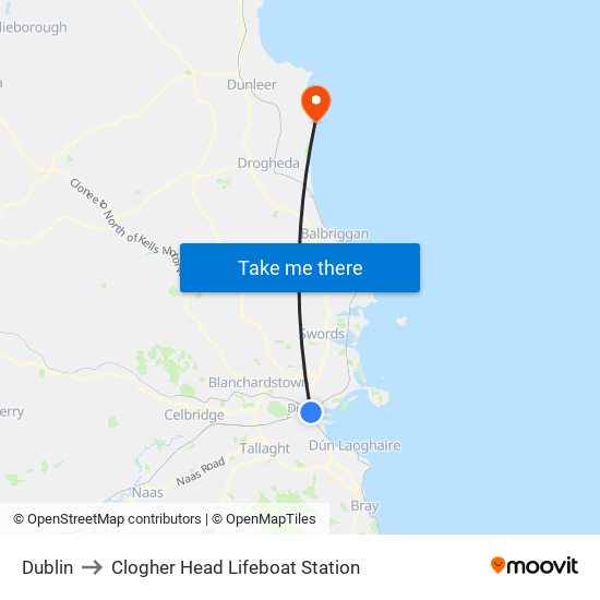 Dublin to Clogher Head Lifeboat Station map