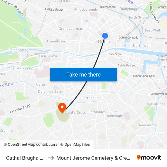Cathal Brugha Street to Mount Jerome Cemetery & Crematorium map