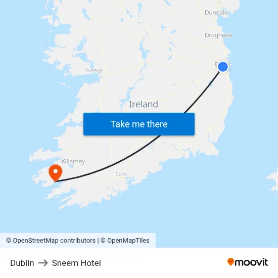 Dublin to Sneem Hotel map