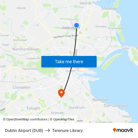 Dublin Airport (DUB) to Terenure Library map