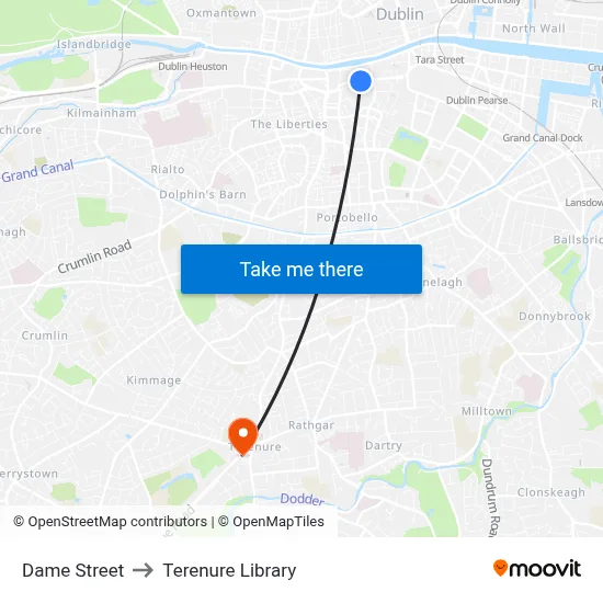 Dame Street to Terenure Library map