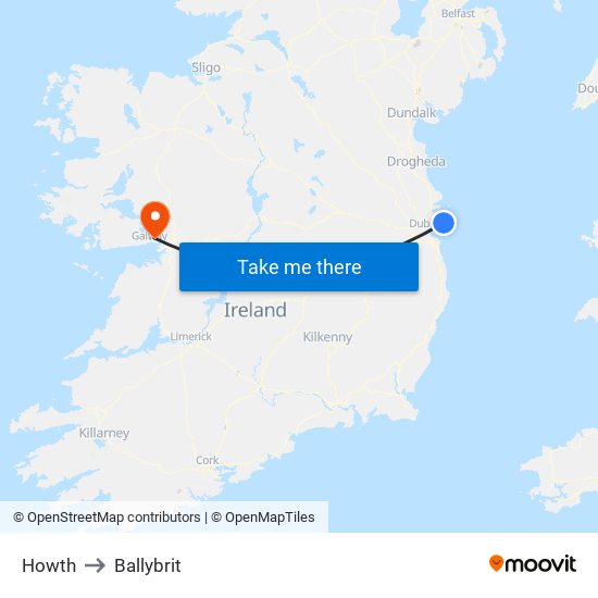 Howth to Ballybrit map