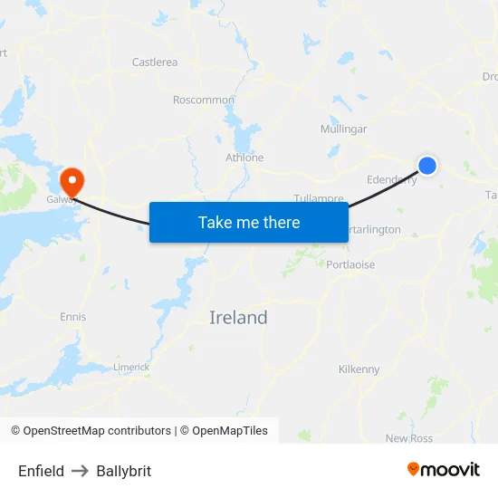 Enfield to Ballybrit map