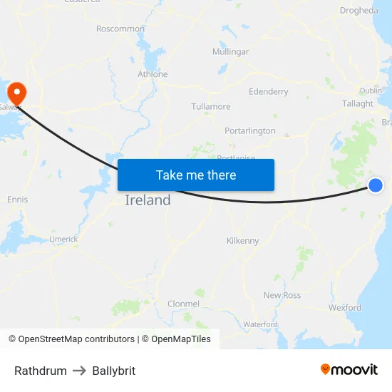 Rathdrum to Ballybrit map