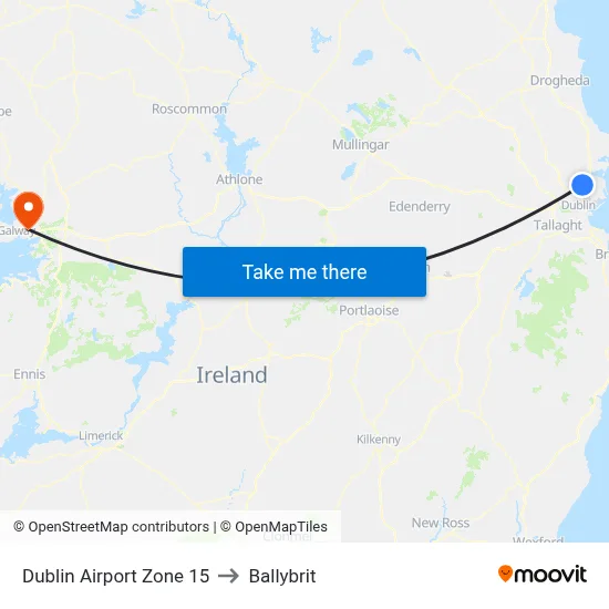 Dublin Airport Zone 15 to Ballybrit map