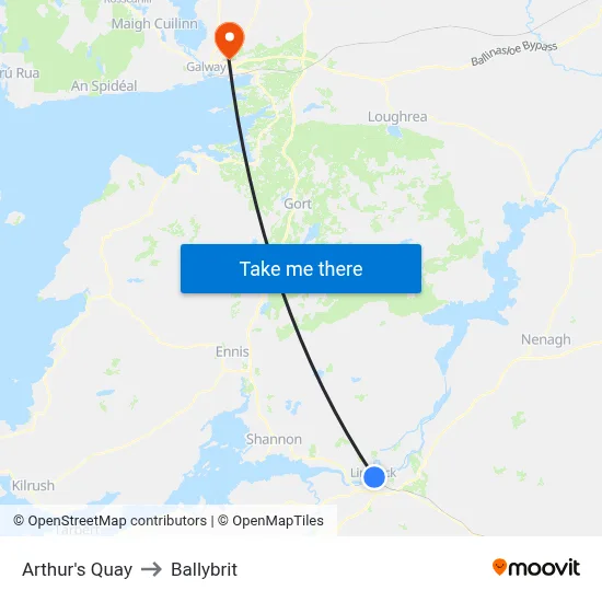 Arthur's Quay to Ballybrit map