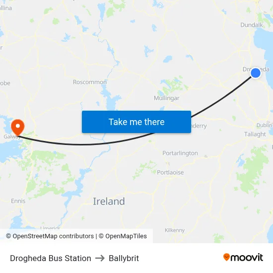 Drogheda Bus Station to Ballybrit map