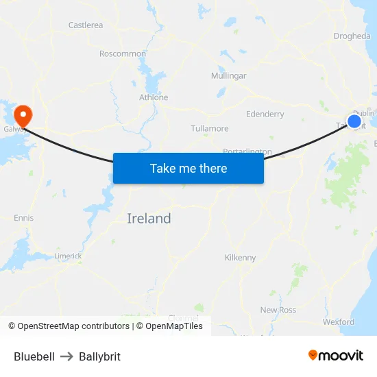 Bluebell to Ballybrit map