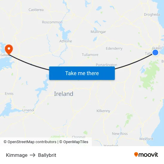 Kimmage to Ballybrit map