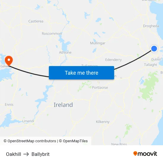 Oakhill to Ballybrit map