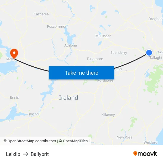 Leixlip to Ballybrit map