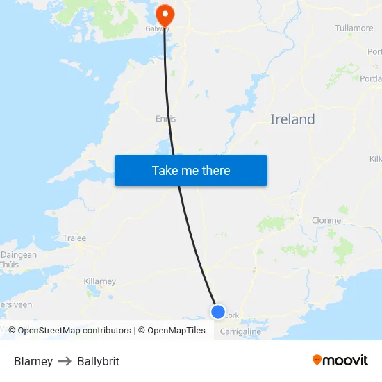 Blarney to Ballybrit map