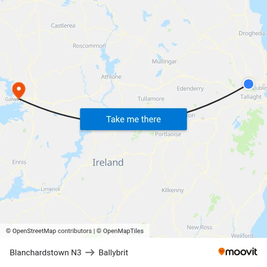 Blanchardstown N3 to Ballybrit map