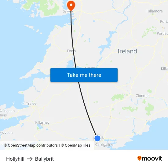 Hollyhill to Ballybrit map