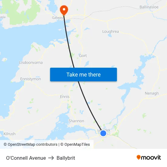 O'Connell Avenue to Ballybrit map