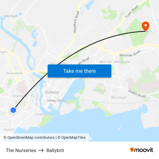 The Nurseries to Ballybrit map