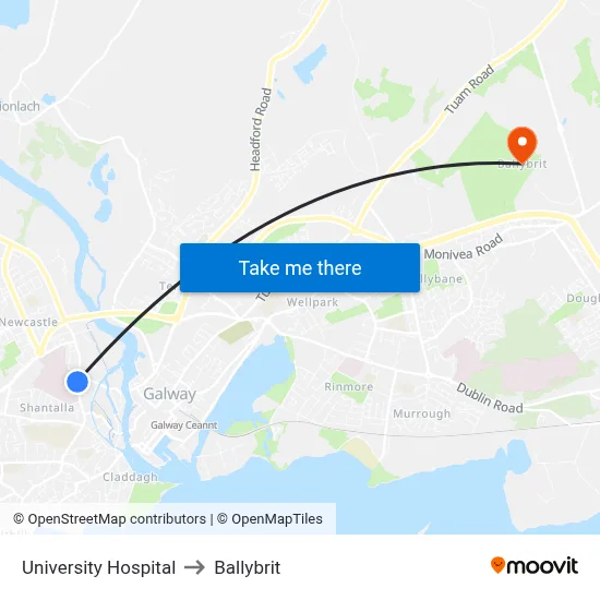 University Hospital to Ballybrit map