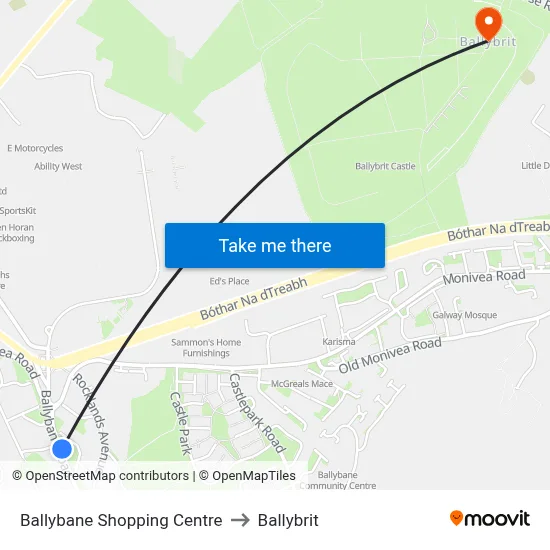 Ballybane Shopping Centre to Ballybrit map