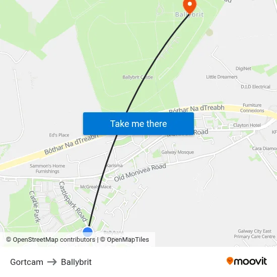 Gortcam to Ballybrit map