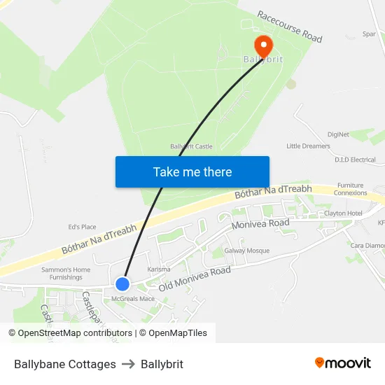 Ballybane Cottages to Ballybrit map