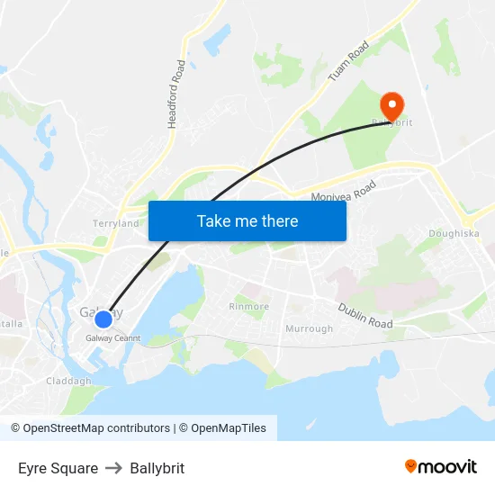 Eyre Square to Ballybrit map