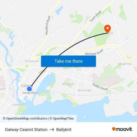 Galway Ceannt Station to Ballybrit map