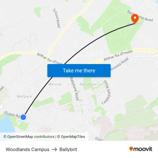 Woodlands Campus to Ballybrit map