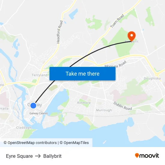 Eyre Square to Ballybrit map