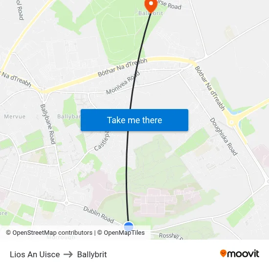 Lios An Uisce to Ballybrit map