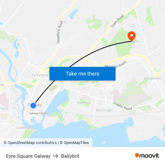 Eyre Square Galway to Ballybrit map