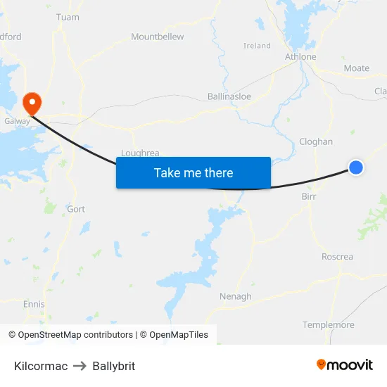 Kilcormac to Ballybrit map