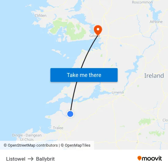 Listowel to Ballybrit map