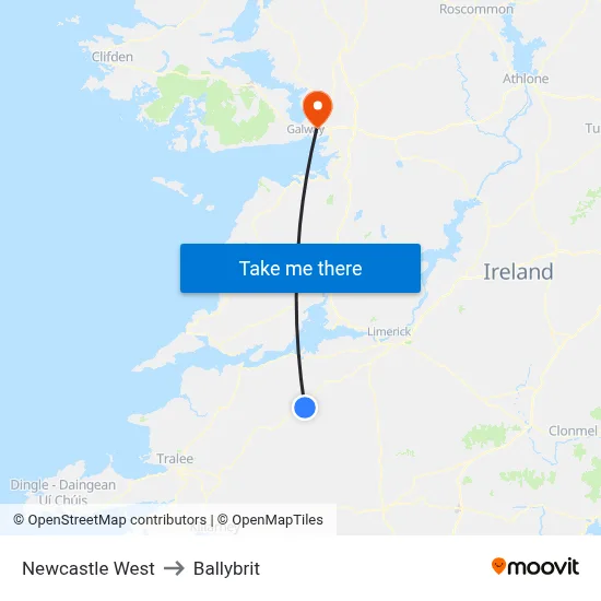 Newcastle West to Ballybrit map