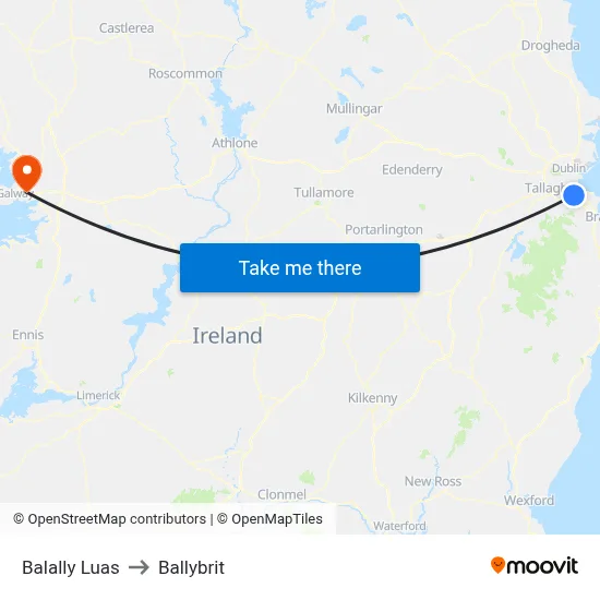 Balally Luas to Ballybrit map