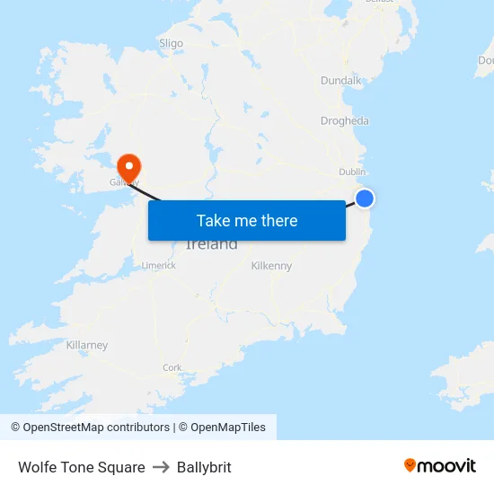Wolfe Tone Square to Ballybrit map