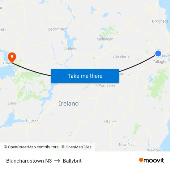 Blanchardstown N3 to Ballybrit map